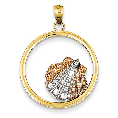 14K Gold Tri-color Shell in Circle Pendant