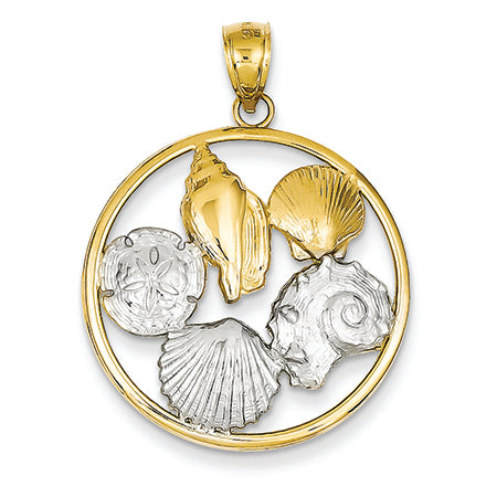 14K Gold Two-tone Shell Cluster in Circle Pendant