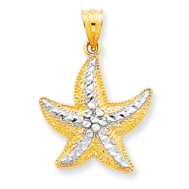 14K Gold and Rhodium Diamond-cut Starfish Pendant