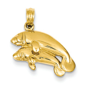14K Gold Triple Manatee Pendant