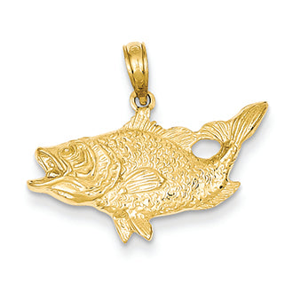 14K Gold Open Mouthed Bass Fish Pendant
