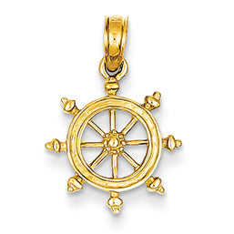 14K Gold Ship Wheel Pendant