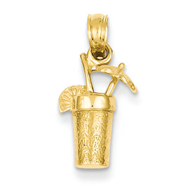14K Gold Textured Cocktail Drink Pendant