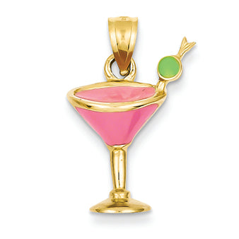 14K Gold Enameled Martini Glass Pendant