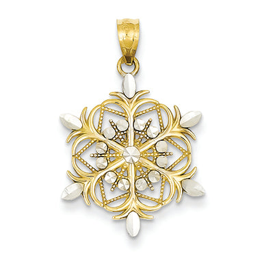 14K Gold & Rhodium Diamond-cut Snowflake Pendant