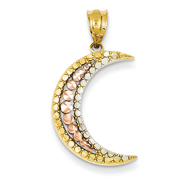 14K Gold Yellow, Rose and Rhodium Diamond-cut Moon Pendant
