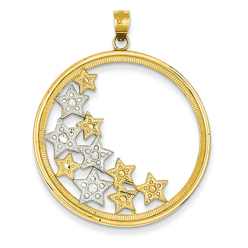 14K Gold & Rhodium Diamond-cut Stars in Circle Pendant