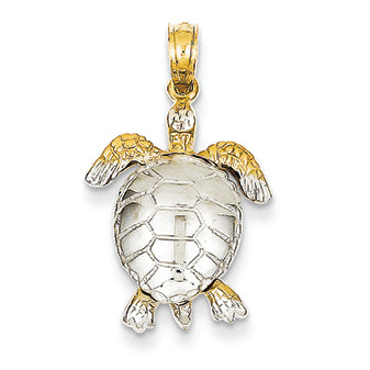 14K Gold & Rhodium Sea Turtle Pendant