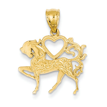 14K Gold Textured Horse w/Heart Pendant