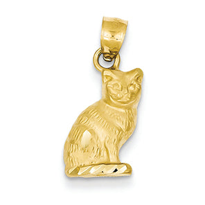 14K Gold Diamond-cut Cat Pendant