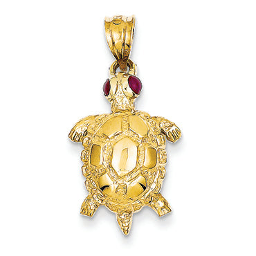 14K Gold Turtle with Ruby Eyes Pendant