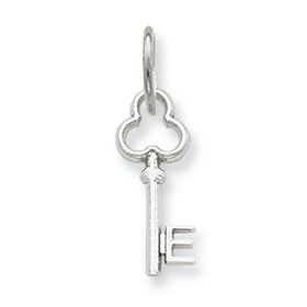 14K White Gold E Key Charm