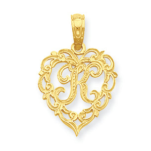 14K Gold K Script Initial in Heart Pendant