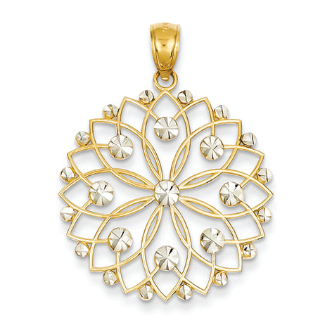 14K Gold & Rhodium Diamond-cut Flower Pendant