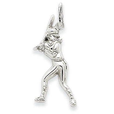 14K White Gold Female Baseball Batter Charm