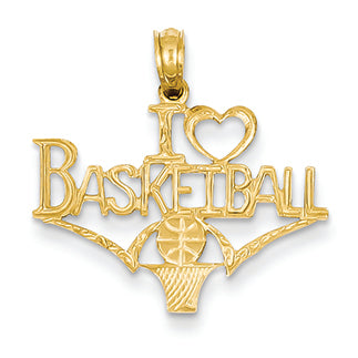 14K Gold I Heart Basketball w/Ball & Net Pendant