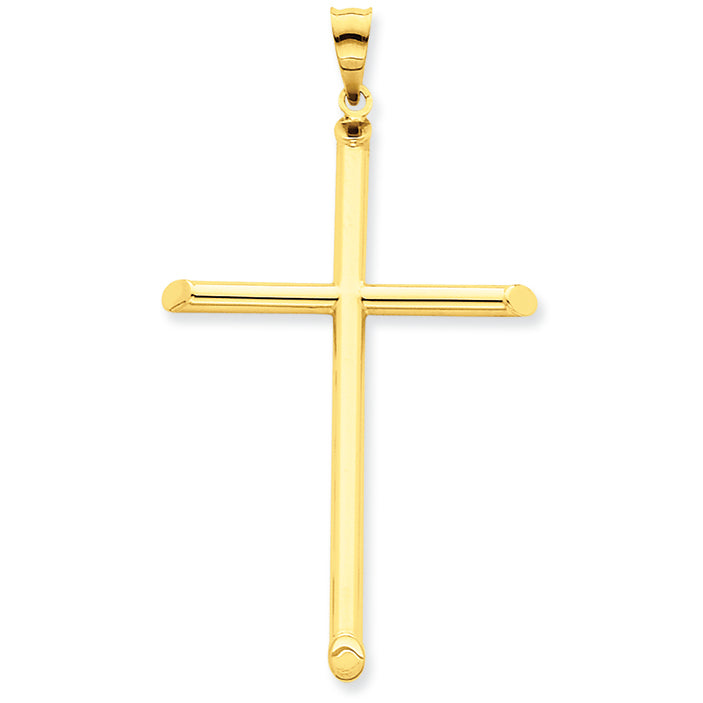 14K Gold 3-D Polished Hollow Cross Pendant