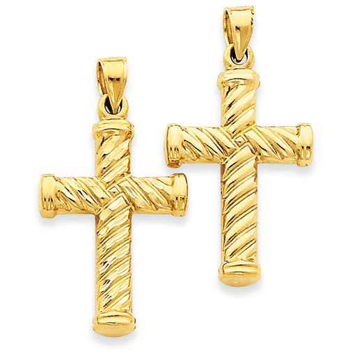 14K Gold Reversible Diamond Cut Cross Pendant