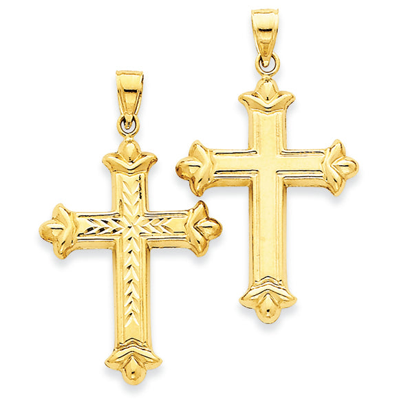 14K Gold Reversible Diamond Cut Cross Pendant