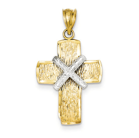14K Gold Two-tone Diamond-cut Cross Pendant