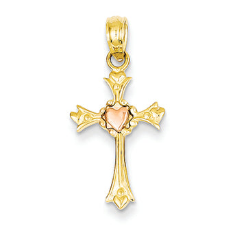 14K Gold Two-tone Heart Cross Charm
