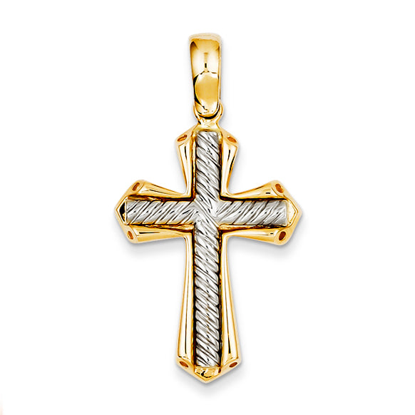 14K Gold Two-tone Solid Cross Pendant