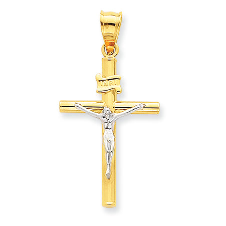 14K Gold Two-tone INRI Crucifix Pendant