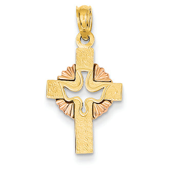 14K Gold Two-tone Dove Cross Pendant