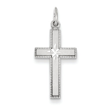 14K White Gold Diamond-cut Cross Pendant