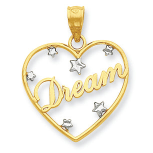 14K Gold & Rhodium Dream in Heart with Floating Star Pendant