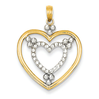 14K Gold & Rhodium Diamond-cut Heart Pendant