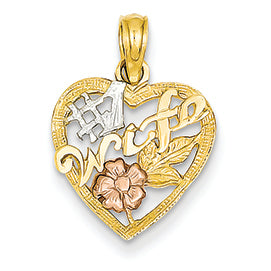 14K Gold Two-tone #1 Wife in Heart with Rose Pendant