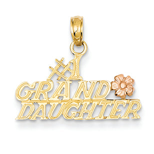 14K Gold Two-tone #1 Granddaughter with Flower Pendant