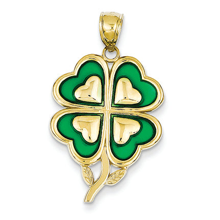 14K Gold 4-Leaf Clover Pendant with Green Acrylic Tips