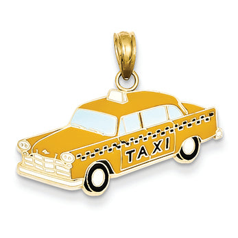 14K Gold Yellow Enameled Taxi Pendant