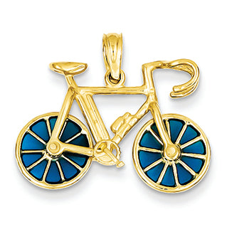 14K Gold 3-D Blue Translucent Acrylic Bicycle Pendant