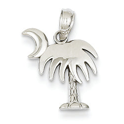 14K White Gold Small Charleston Palm Tree with Moon Pendant