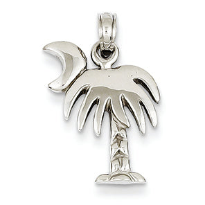 14K White Gold Large Charleston Palm Tree with Moon Pendant