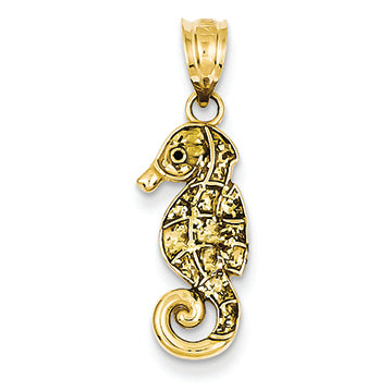 14K Gold Sparkle Epoxy Seahorse Pendant