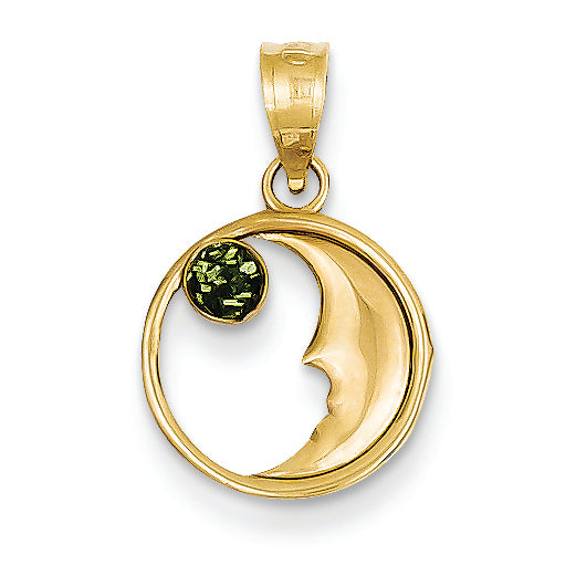 14K Gold Green Enameled Accent Moon Charm