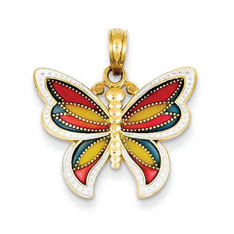14K Gold Stained Glass Wings Butterfly Pendant