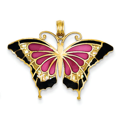 14K Gold Purple Stained Glass Butterfly Pendant