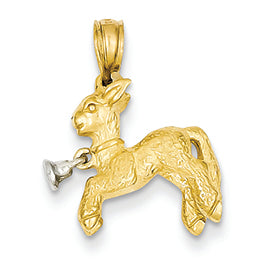 14K Gold Two-tone 3-D Moveable Bell on Playful Lamb Pendant