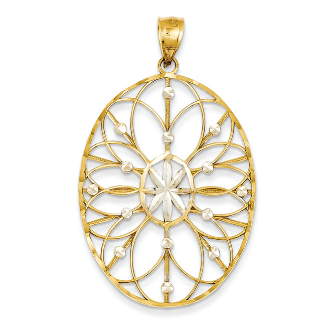14K Gold & Rhodium Floral Medallion Pendant