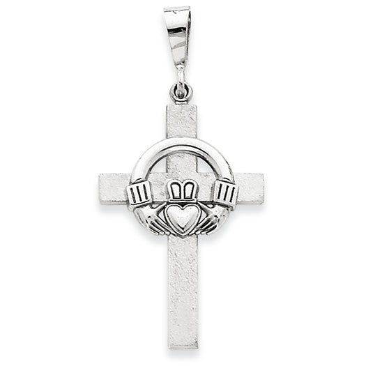 14K White Gold Claddagh Cross Pendant