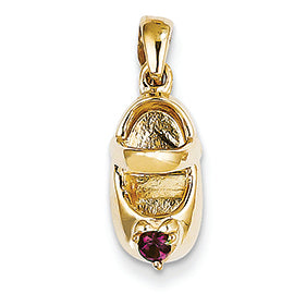 14K Gold 3-D July/Ruby Engraveable Baby Shoe Charm
