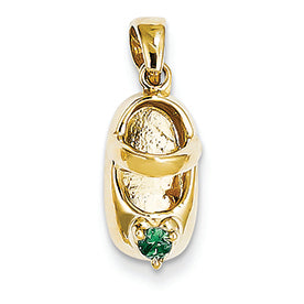 14K Gold 3-D May/Emerald Engraveable Baby Shoe Charm