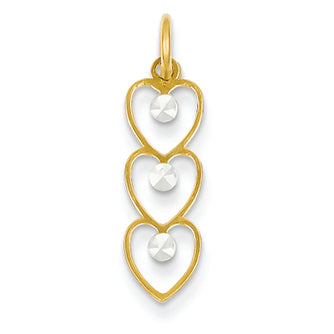 14K Gold & Rhodium Polished Hearts Charm
