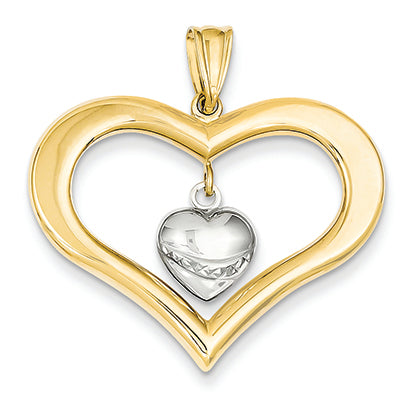 14K Gold Two-tone Diamond Cut Hollow Heart Pendant