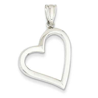 14K White Gold Polished Hollow Heart Pendant